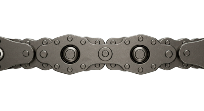Close up of a metallic bicycle chain perfect for engineering and mechanical designs and presentations