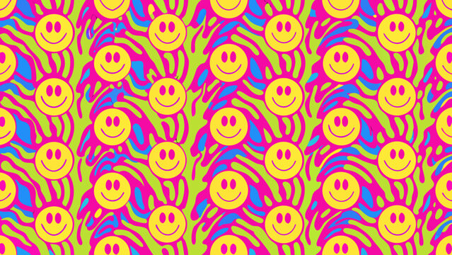 Colorful smiley face pattern on bright abstract background  