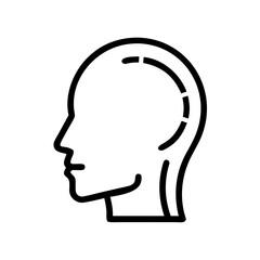 Outline of a human head profile with dotted line inside the head representing the brain area shape exactly