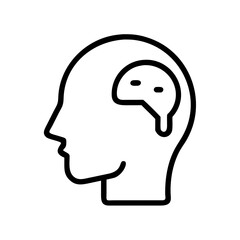 Outline of a human head with a mind shape inside representing thoughts and intelligence concept drawing