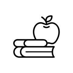 Outline drawing showing an apple resting atop a stack of books in a simple design style image