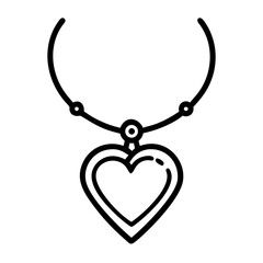 A delicate necklace with a heart shaped pendant hanging from it in a simple outlined drawing style