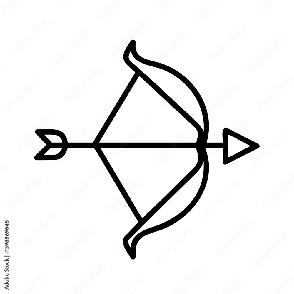 Poster simple graphic showing a bow with an arrow ready to be shot on a plain white background design image