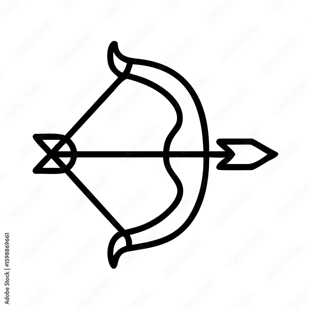 Aufkleber a simple graphic showing a drawn bow with an arrow ready to be released against a white backdrop ima