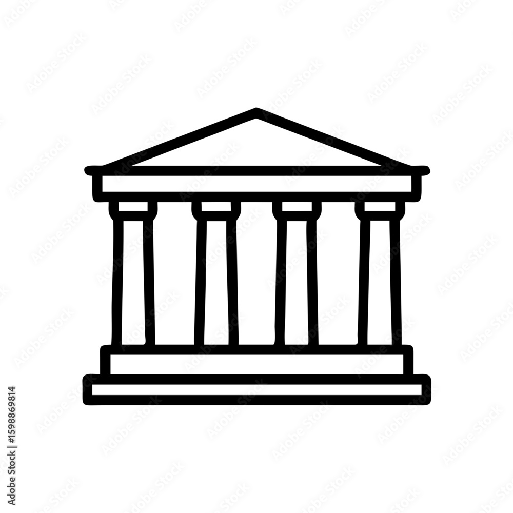 Poster stylized depiction of a classical building with columns and a triangular pediment design element pre