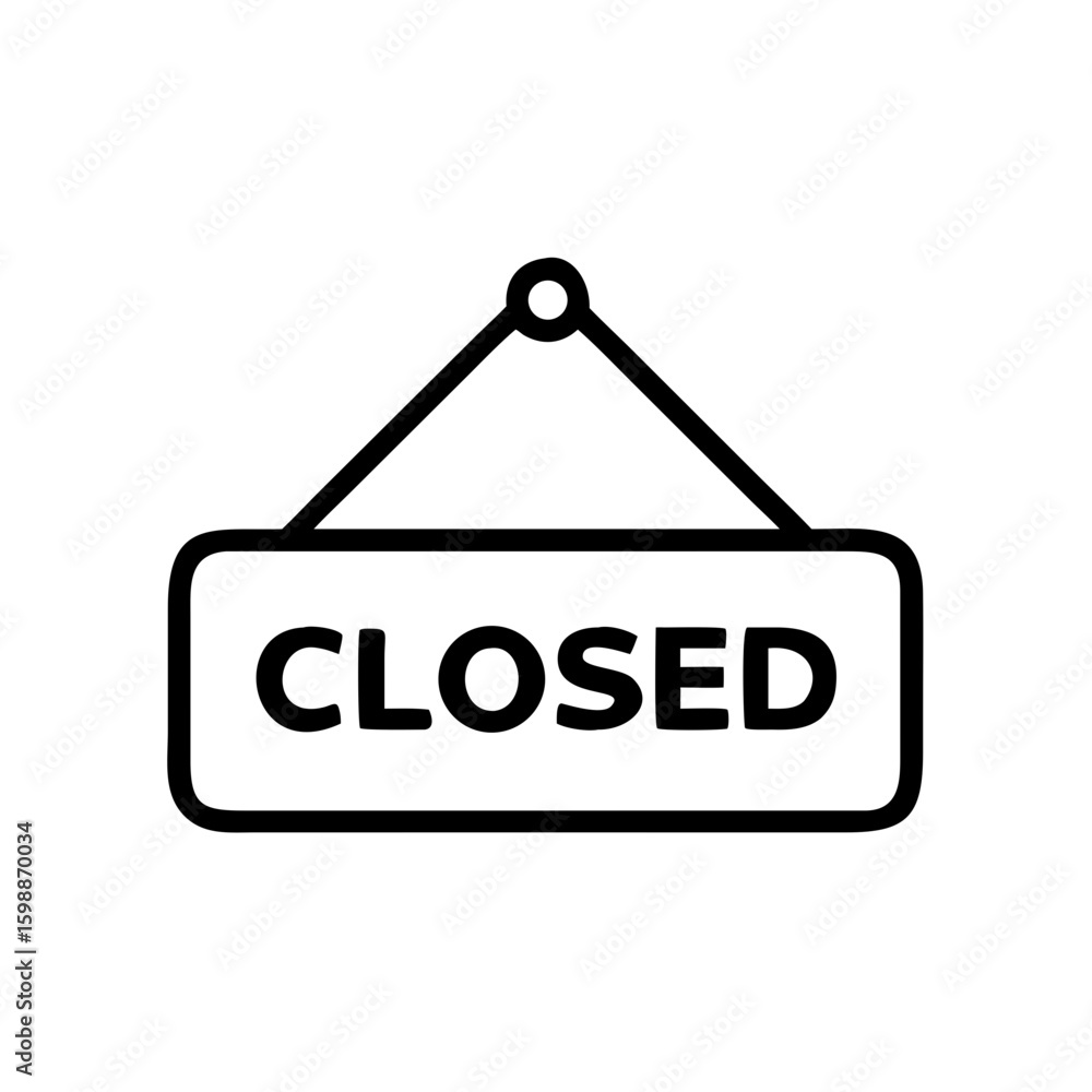 Poster hanging sign displaying the word closed with a simple outline on a white background design element