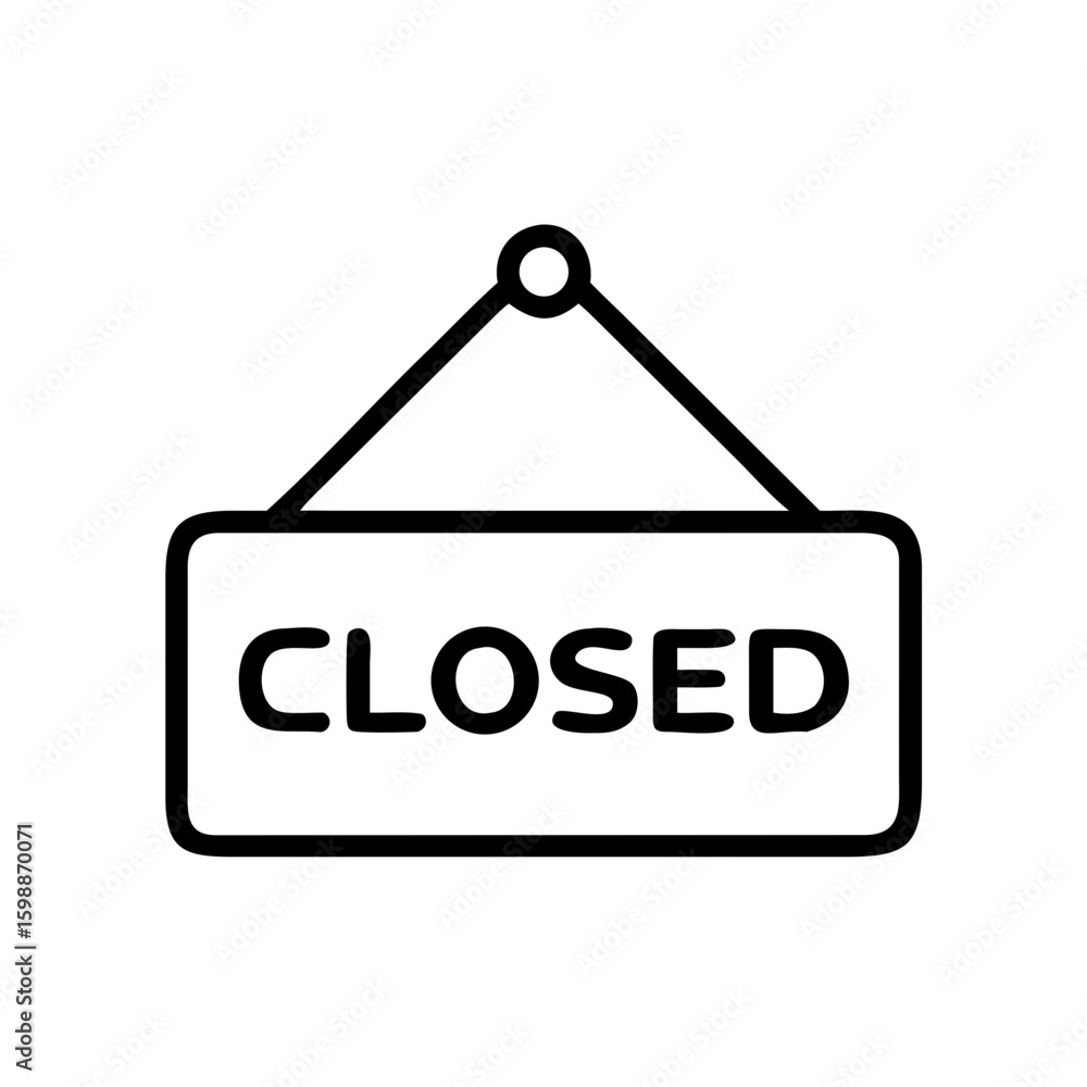 Poster a simple black and white graphic of a closed sign hanging from a string with rounded corners design 