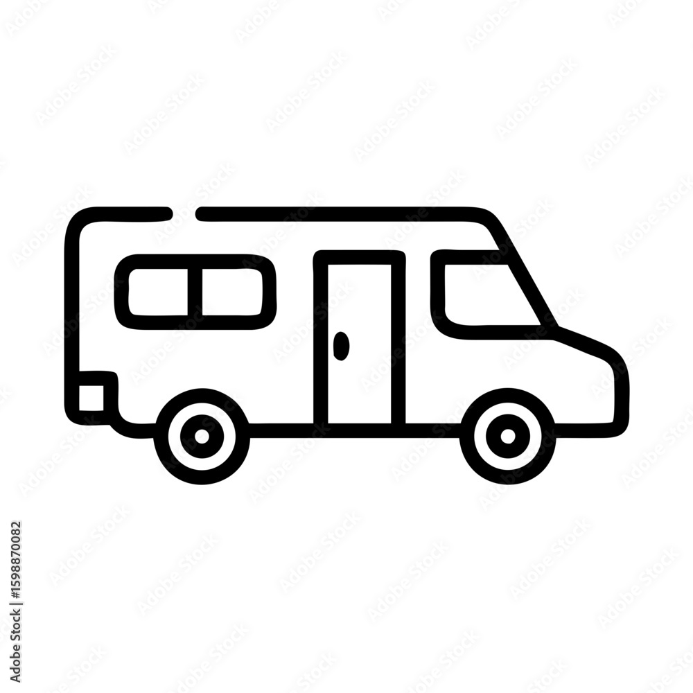 Poster simple graphic of a recreational vehicle with door and window on a white background design element
