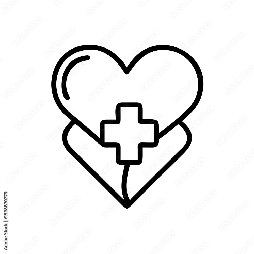 Poster heart and plus symbol in simple outline style showing healthcare and medical related concepts art de