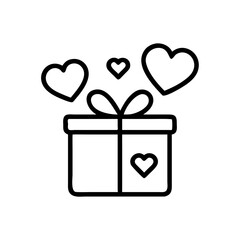 A present with a bow and hearts floating above and on it for a celebration of love and giving