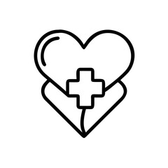 Obraz premium Heart and plus symbol in simple outline style showing healthcare and medical related concepts art design