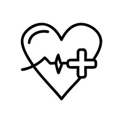 Heart shape with pulse line and plus sign representing healthcare and medical assistance concept design