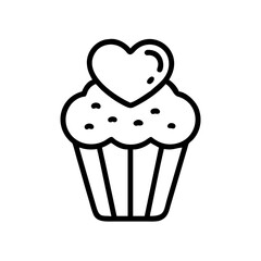 Cupcake with heart topping and sprinkles in a simple line drawing style for graphic design use