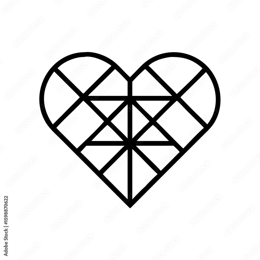 Poster Geometric heart shape with intersecting lines forming a grid pattern inside the outline shape design
