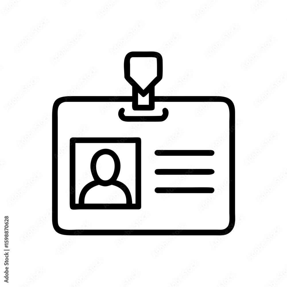 Poster Outline of a name badge with a photo and lines representing text for identification purposes here now