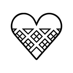 Heart shape with geometric pattern of squares and triangles in black outline on white background image