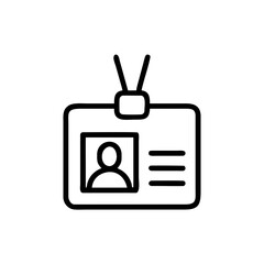 Identification card with photo and lines hanging from a lanyard in black outline design style