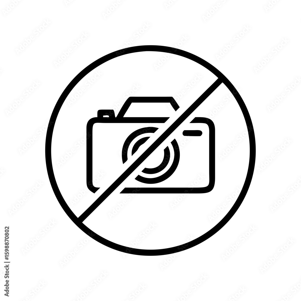 Poster a restricted photography area symbol with a camera inside a circle and a line through it is shown he