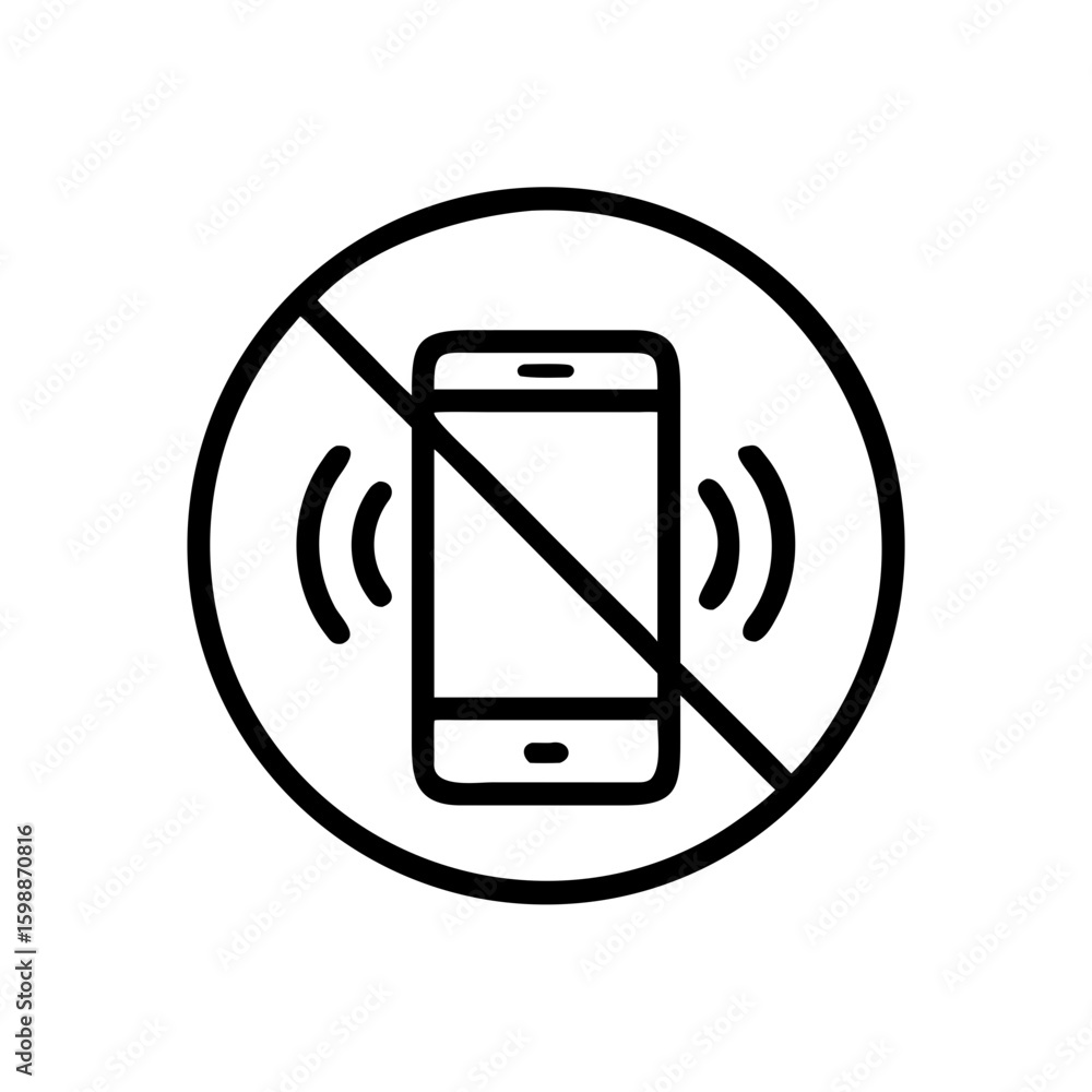 Fototapete A graphic symbol depicting a cellphone with a diagonal line through it inside a circle outline shape