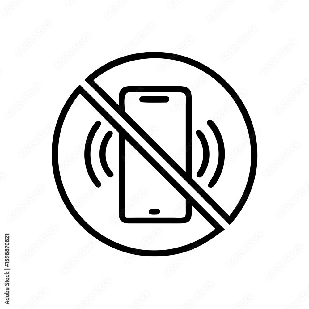 Aufkleber no mobile device ringing sign with circle and diagonal line indicating silence required in the area 