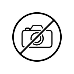 A simple graphic of a camera inside a circle with a diagonal line through it to show prohibition with it