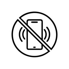 No mobile device ringing sign with circle and diagonal line indicating silence required in the area here