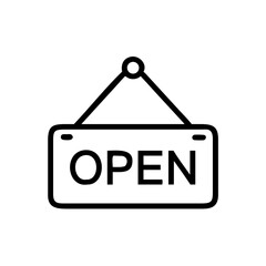 Hanging sign with the word open displayed in bold letters indicating business availability for customers