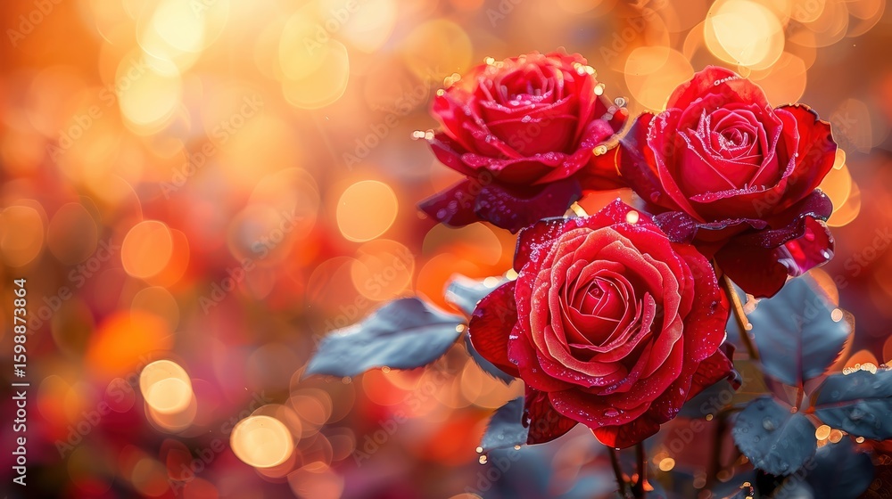 Poster red roses bloom gracefully in a light-filled space capturing the essence of ephemeral love. two deli