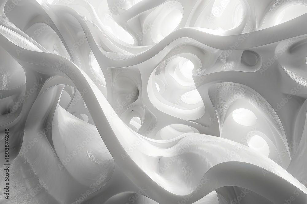 Poster the essence of minimalist design featuring fluid abstract linear shapes in grayscale. the interplay 