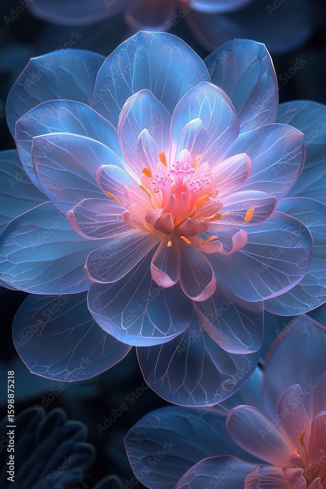 Poster delicate blue and white petals unfold in a stunning flower design showcasing intricate patterns and 
