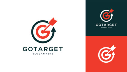 Letter G with Arrow right on target and growth arrow logo design inspirations.