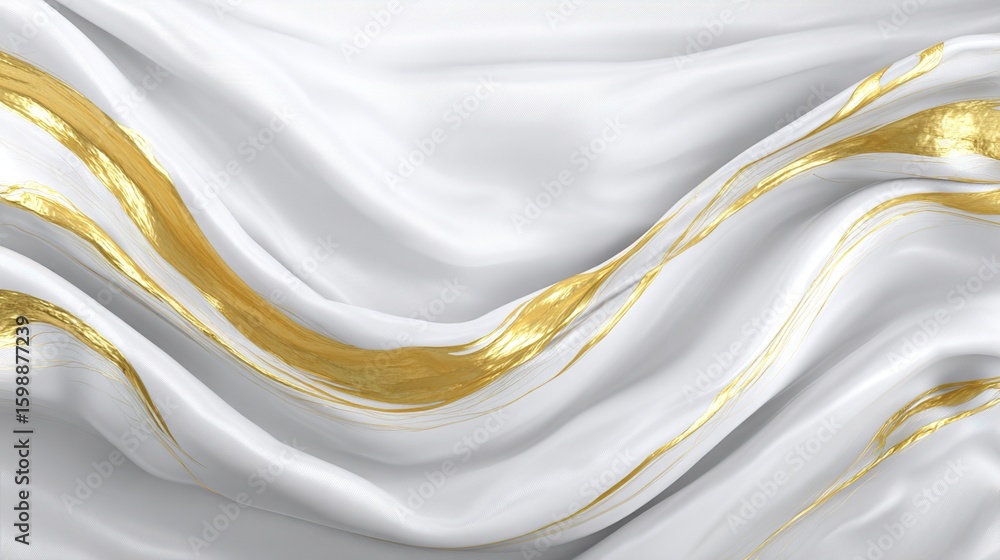 Aufkleber swirling white fabric with elegant gold leaf-like patterns creating a luxurious, flowing texture