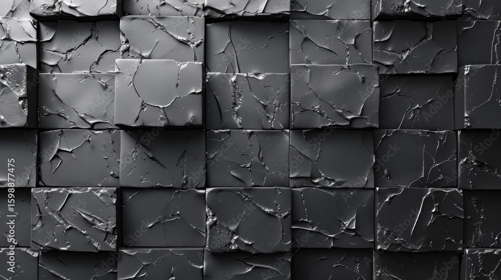 Poster layers of squares and rectangles create a striking abstract composition enhanced by subtle metallic 