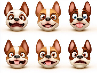 Fototapeta premium Six french bulldog heads showing different emotions