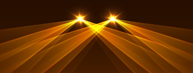 Orange lasers background., glowing rays or neon beams, bright futuristic backdrop. Concert or nightclub spotlights. Vector illustration.