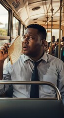 Man on Bus feeling hot