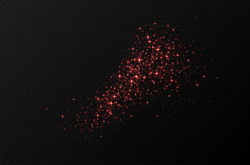 Red sparkling stars, shiny particles light effect, transparent flying stardust texture, abstract twinkle Christmas decoration. Vector illustration.