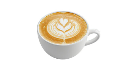 Delicious latte art coffee in white cup perfect for coffee shops and cafe menus and social media posts
