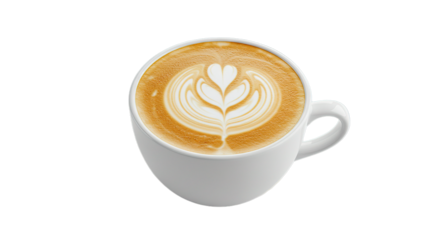 Delicious latte art coffee in white cup perfect for coffee shops and cafe menus and social media posts