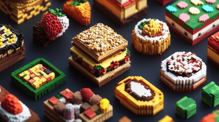 Pixelated Foodie Delights, A Whimsical Mosaic of Culinary Creations