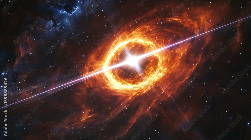 Poster exploring cosmic wonders intense light and nebula formation in outer space