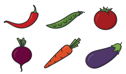 Vegetable illustrations. Organic food and harvest symbols. Natural organic foods. Isolated vector images