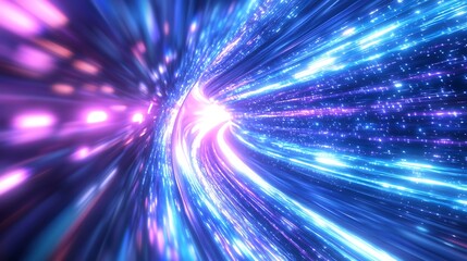 Obraz premium Traveling Through a Futuristic Tunnel of Light Streams and Neon Glow