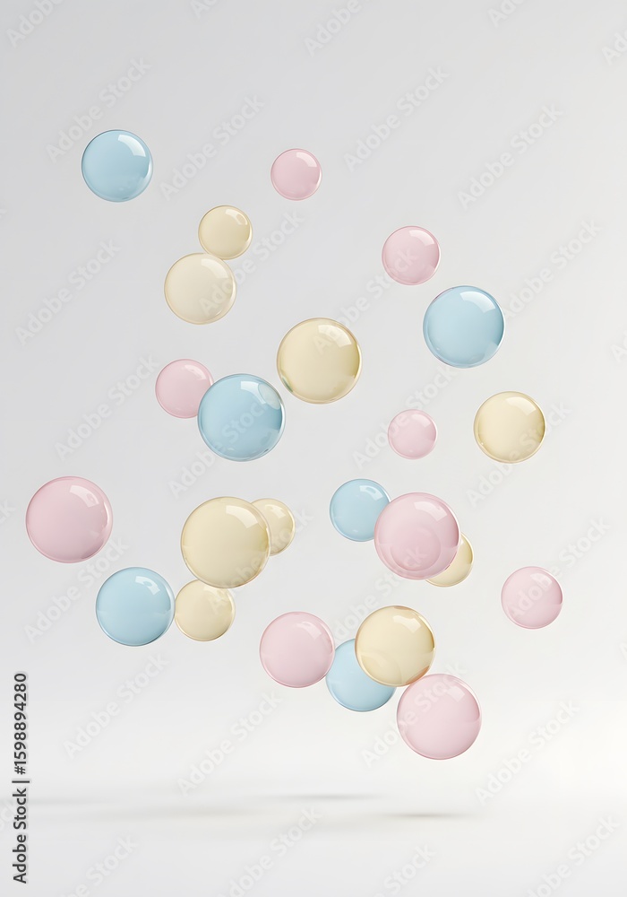 Aufkleber floating pastel spheres in a minimal composition create a sense of serenity and playful lightness.