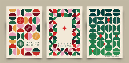Modern abstract holiday greeting cards collection. Simply shapes and basic colors vector Illustration.
