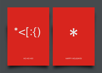 Holiday Greeting Cards design. Punctuation marks appears as a Santa Claus, Reindeer and Snow icons. Vector Illustration.