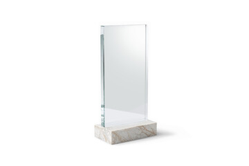Blank rectangular glass award with marble stand mockup, ai generated