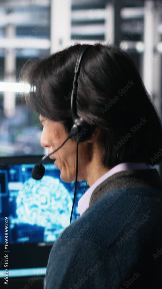 Poster vertical video data center system administrator using ai assistant to provide user technical support