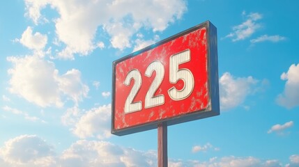Obraz premium Vintage Route 225 Sign Against a Bright Blue Sky with Clouds