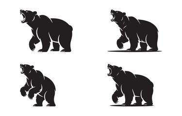 Naklejka premium Aggressive bear silhouette designs various poses ready for use in logos and illustrations